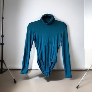 Sergio Hudson Womens Size 2 Teal Turtle Neck Long Sleeve Bodysuit MSRP: $395 NEW